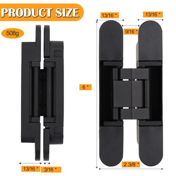 HBL' 2 Pack Hidden Door Hinges, 6/7 Inch Black Heavy Duty Hidden Hinges for Secret Doors, 3-Way Adjustable to Bulid Conceal Bookcase Door