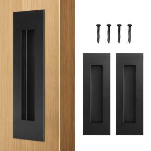 HBL' 2 Pack | 150MM Pocket Door Pull Handles, 304 Stainless Steel Sliding Barn Door Handle, Recessed Finger Pull for Closet Door and Large Drawer, Black.