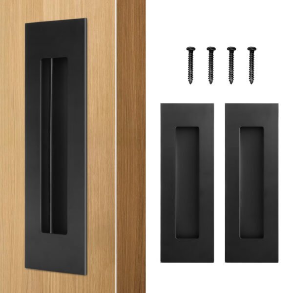 HBL' 2 Pack | 150MM Pocket Door Pull Handles, 304 Stainless Steel Sliding Barn Door Handle, Recessed Finger Pull for Closet Door and Large Drawer, Black.
