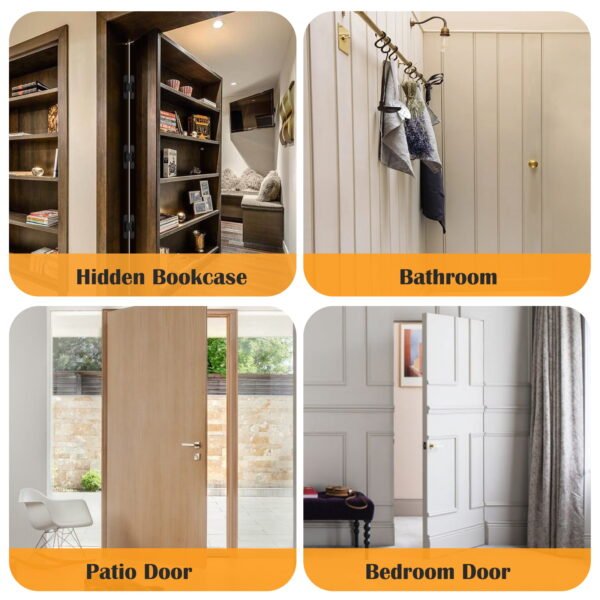 HBL' 2 Pack Hidden Door Hinges, 6/7 Inch Black Heavy Duty Hidden Hinges for Secret Doors, 3-Way Adjustable to Bulid Conceal Bookcase Door