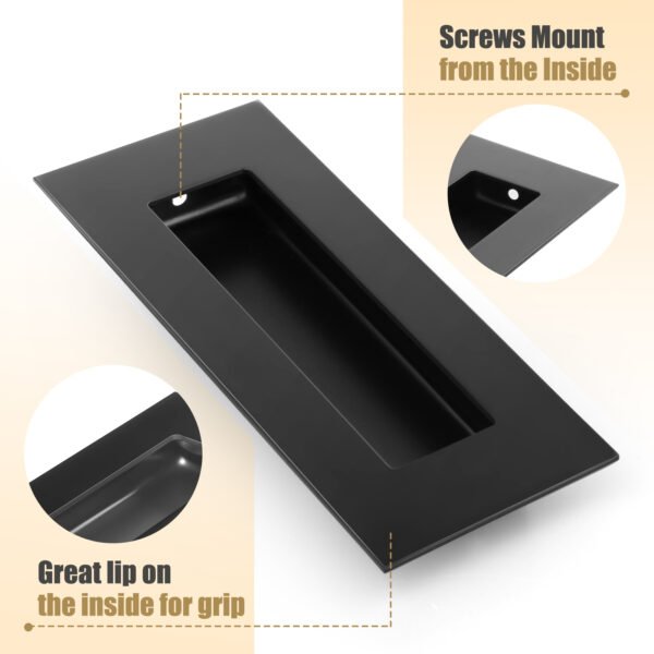 HBL' 2 Pack | 150MM Pocket Door Pull Handles, 304 Stainless Steel Sliding Barn Door Handle, Recessed Finger Pull for Closet Door and Large Drawer, Black.