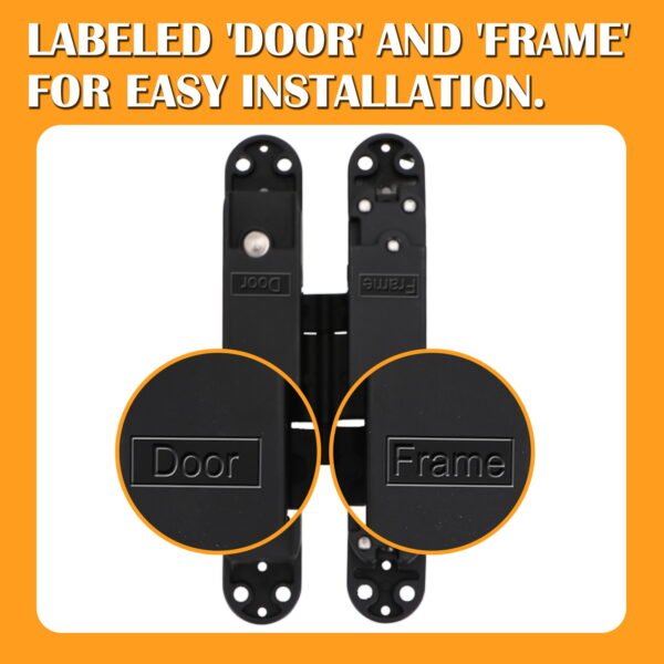 HBL' 2 Pack Hidden Door Hinges, 6/7 Inch Black Heavy Duty Hidden Hinges for Secret Doors, 3-Way Adjustable to Bulid Conceal Bookcase Door