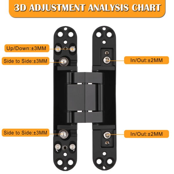 HBL' 2 Pack Hidden Door Hinges, 6/7 Inch Black Heavy Duty Hidden Hinges for Secret Doors, 3-Way Adjustable to Bulid Conceal Bookcase Door