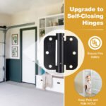 2 Pack | Self Closing Door Hinges 3.5”×3.5”, HBL' Automatic Door Closer Hinges with 5/8" Radius Corners, Adjustable Spring Door Hinge for Home, Garage & Basement Doors.