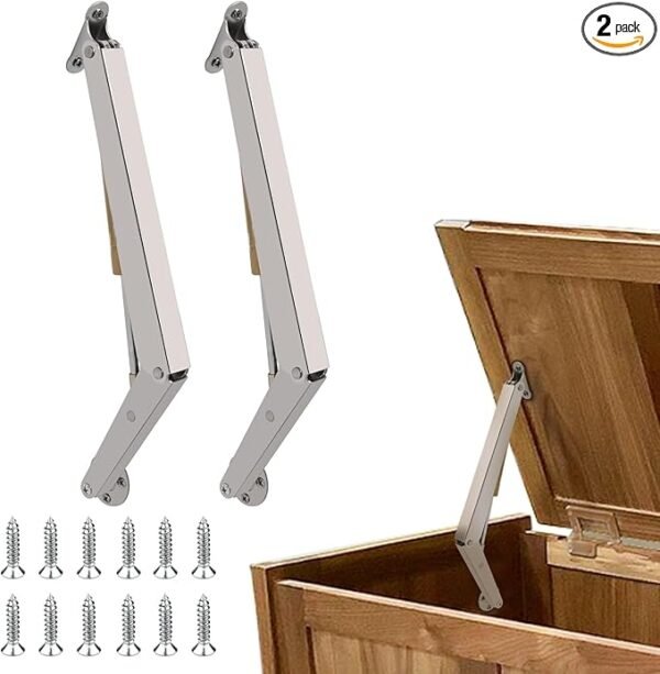 2 Pack | 150N Gas Strut Spring Hinges for Heavy Lids to Keep Stay, Slow Down and Soft Close, Hydraulic Hinges for Toy Box Chest, Bench, Toolbox and Basement Floor Door.