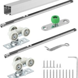 Lashow 72 Inch Porcket Door Hardware Kits with Soft Close & Soft Open, Sliding Pocket Door Hardware with 6ft Aluminum Track for New Building, No Door Included.