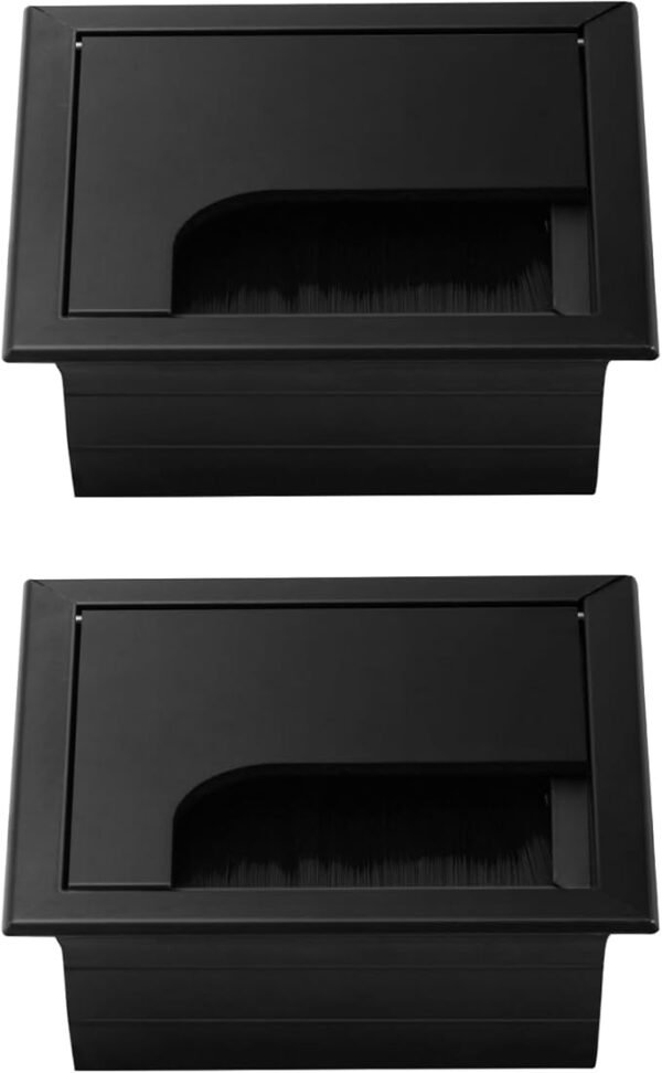 2Pcs Black Desk Cable Grommets 80x80MM, Desk Plug Hole Cover, Computer Desk Metal Cable Hole, Aluminum Alloy Rectangle Cable Hole Cover for Desktop Cable Organizer