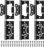HBL' 6Pcs Door Hinges Surface Mounted Hinge 304 Stainless Steel Flush Mount 105MM x 76MM, Non Mortise Hinges for Heavy Door, Black