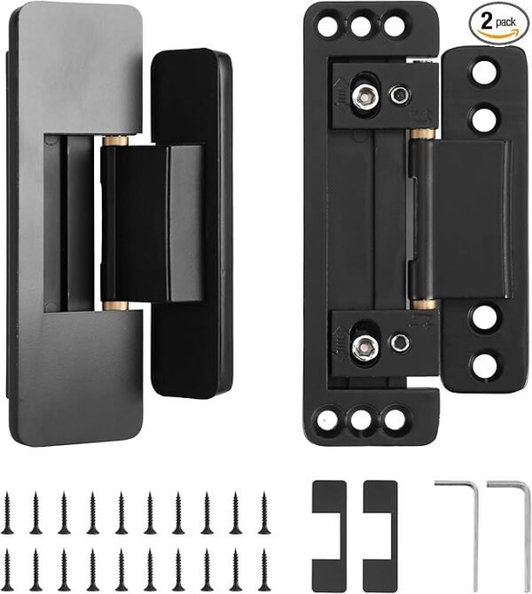 HBL' 2 Pack Hidden Door Hinges, Ultra-Thin Adjustable Concealed Hinges for Secret Doors, Pantries & Closets, Heavy Duty Invisible Design