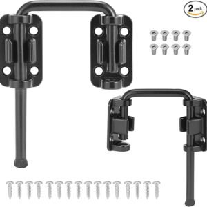 HBL' Sliding Glass Door Lock, Patio Sliding Door Child Lock & Loop Latch – Flexible for Uneven Doors, 2-3/8" Hardened Steel, Extra Home Security, Black, 2 Pack