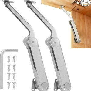 HBL' 2 Pack | Lid Support Hinges Lid Stay Hinge for Extra-Long Upper Cabinet & RV Cabinets, 30° - 90° Lid Stay and Under 30° Soft Close, Tension Adjustable, Heavy Duty, Max Load 88LBS