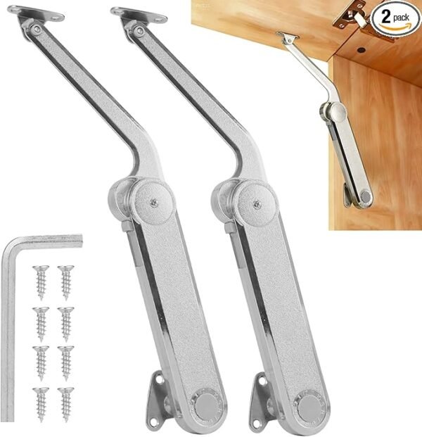 HBL' 2 Pack | Lid Support Hinges Lid Stay Hinge for Extra-Long Upper Cabinet & RV Cabinets, 30° - 90° Lid Stay and Under 30° Soft Close, Tension Adjustable, Heavy Duty, Max Load 88LBS