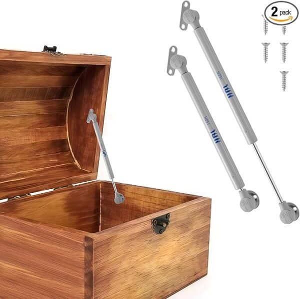 2 Pack Soft Close Toy Box Hinges for Heavy Curved, Round, Arched and Flat Lids - HBL' 150N Gas Strut Spring Safety Hinges to Slow Down and Slow Close, Also Works for Flat Lids.