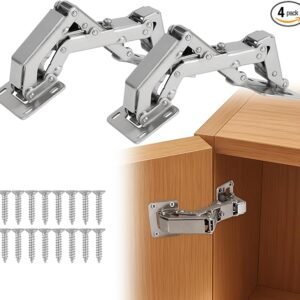 HBL' 170° Soft Close Cabinet Hinges, Wide Opening Hydraulic Cupboard Hinges for Thick Cabinet Doors, Heavy-Duty Angle Adjustable Overlay Design, 4 Pack