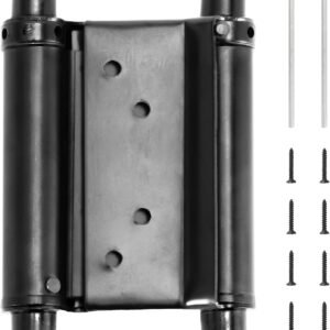 HBL' 4 Pack Swing Door Hinges, 3 Inch Double Action Spring Hinges for Saloon Door, Cafe, Bar, Swinging Doors, Self-Closing Two-Way Door Hinges, Adjustable Tension, Black Stainless Steel.