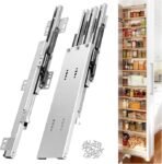 HBL' 16/18/20/22 Inch Pantry Drawer Slides for Tall Cabinets – Dual Top & Bottom Pull-Out Pantry Slides, Soft Close, 120 LBS Heavy-Duty, Silver