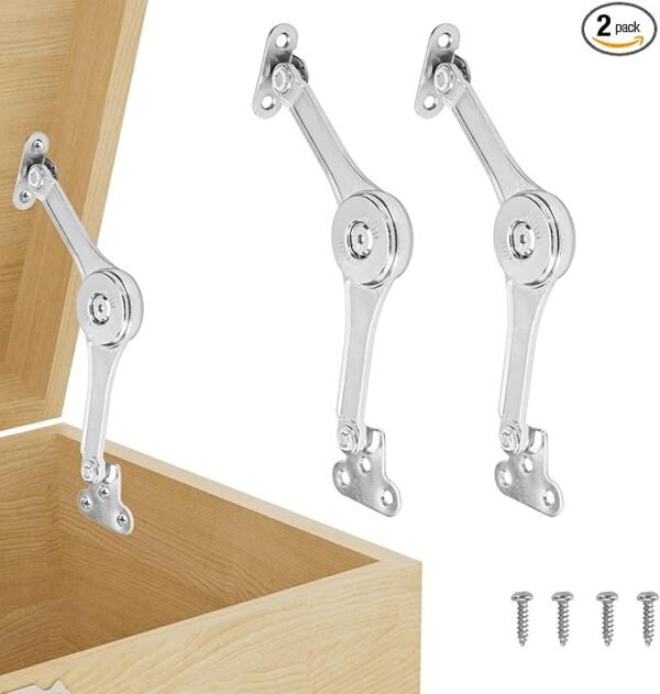 HBL' 2 Pack | Adjustable Lid Stay Hinges for Small Wooden Toy Boxes & Chests | Zinc Alloy Lid Support Hinges for Safe, Smooth Support.