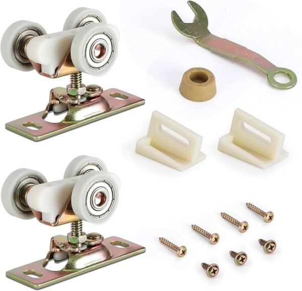 Pocket Door Commercial Grade Hanger Fits Johnson Part #1125 & Upgrades #1500 Hardware Kit, 1" Nylon Ball Bearing, 1-1/4" C.T.C, Min. 1" Thick Doors, 200lbs Capacity,Standard Rollers,non soft close.