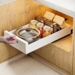 1 Pack | 21" Deep Pull Out Cabinet Organizer Adhesive, 10-Inch Wide Sturdy Carbon Steel Roll-Out Drawers for Face Frame or Frameless Cabinets,Slide-Out Shelves for Pantry.