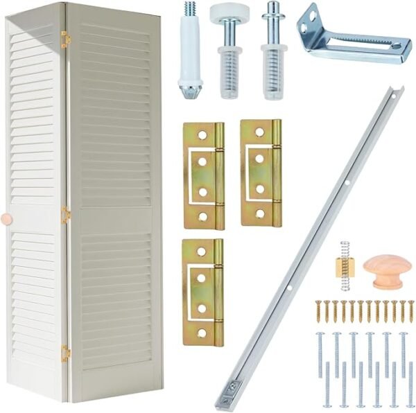 Bifold Closet Door Hardware Kit, Lashow Complete Set, Pivots & Guide Wheels, for Bi-fold Closet Door Hardware Used.