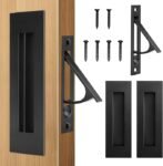 HBL' Pocket Door Hardware Set – 2 Recessed Flush Finger Pulls & 1 Edge Pull, Made of 304 Stainless Steel, Template Included, Black.