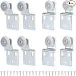4 Pair Sliding Closet Door Roller Kit - Top Hung Door Replacement Hardware with 3/4 Inch Convex Wheels, Ball Bearing, Stamped Steel, 3/8" & 1/2" Offset Brackets