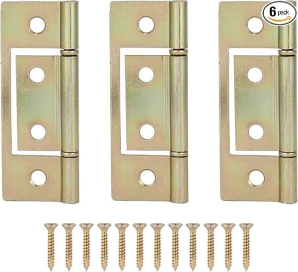 Lashow 6 Pack Bifold Door Hinge Non-Mortise Bi-fold Door Hinges Surface Mounted Hinges for Closet Bifold Doors，3 Inch & Brushed Brass