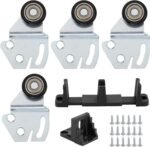 Sliding Closet Door Roller Kit – Top Hung Door Replacement Hardware with 1-Inch Convex Ball Bearing Wheels, Stamped Steel, 1/4" & 1/2" Offset Brackets