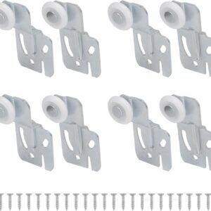 Lashow 4 Pair Sliding Closet Door Roller Kit - Top Hung Door Replacement Hardware with 7/8 Inch Convex Wheels, Stamped Steel, 1/4" & 1/2" Offset Brackets