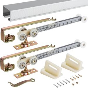 48/72 Inch Pocket Door Hardware Kits with Soft Close & Soft Open, Pocket Door Commercial Grade Hanger with 6ft Aluminum Track for New Building, No Door Included.