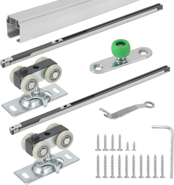 Lashow 72 Inch Porcket Door Hardware Kits with Soft Close & Soft Open, Sliding Pocket Door Hardware with 6ft Aluminum Track for New Building, No Door Included