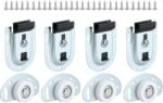 LASHOW Sliding Closet Door Hardware Kit – 4 Pack Bottom Rollers & 4 Pack Top Brackets, Ball Bearing Wheels, Smooth Glide for Closet & Wardrobe Doors, Easy Installation.