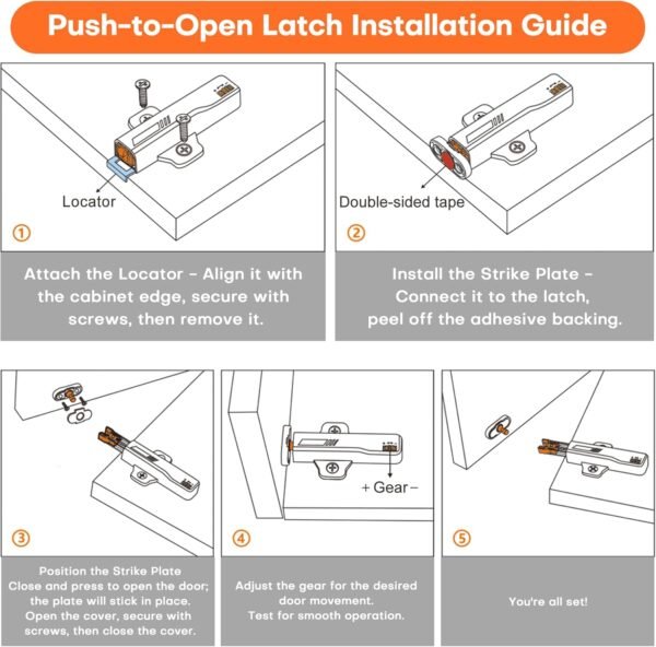 HBL' 2 Pack Push to Open Door Latch, Heavy Duty Non-Magnetic RV Hidden Door Catch, Push Latch for Cabinet Hardware