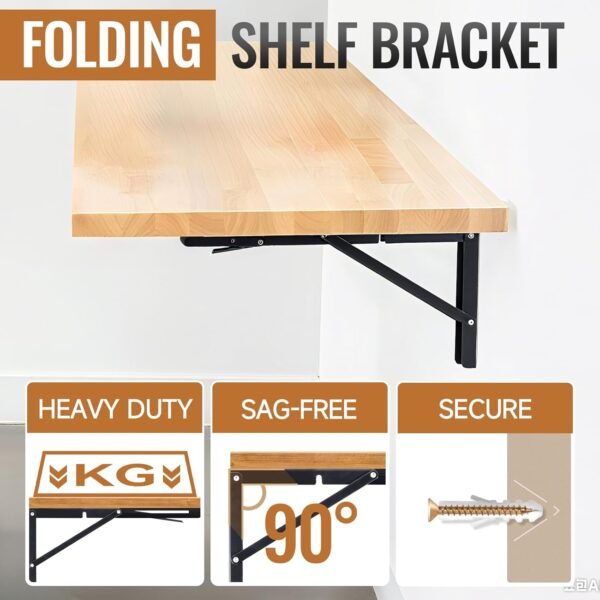 HBL' 2 Pack 200/250/300/350/400MM Folding Shelf Brackets Heavy Duty Shelf Brackets Wall Mounted Foldable Shelving Brackets for RV Folding Desk(Shelf Bracket Only)