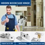 1 Pack | Heavy Duty Pivot Hinge Set with Door Ball Catch for Wood Door - HBL' Stainless Steel Hidden Door Hinge for Secret Door, 360 Degree Rotation, Invisible Pivot Door Hardware for Bookshelf.