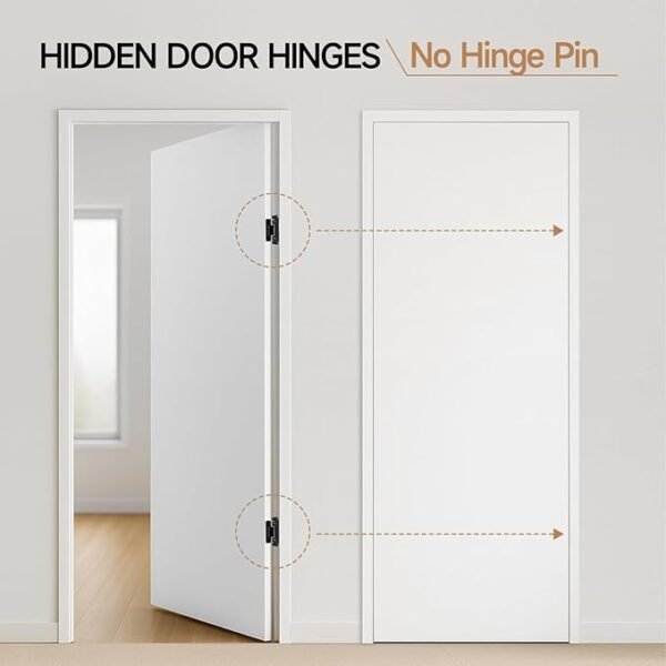 HBL' 2 Pack Hidden Door Hinges, Ultra-Thin Adjustable Concealed Hinges for Secret Doors, Pantries & Closets, Heavy Duty Invisible Design