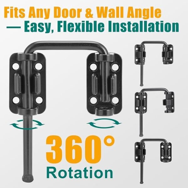 HBL' Sliding Glass Door Lock, Patio Sliding Door Child Lock & Loop Latch – Flexible for Uneven Doors, 2-3/8" Hardened Steel, Extra Home Security, Black, 2 Pack