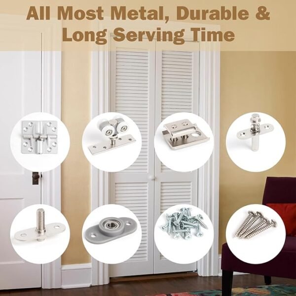 1 Pack Bifold Door Hardware Kits, Bi-fold Door Hardware Set with 36 Inch Long Track for Folding Closet and Indoor Use, Heavy Duty and Easy to Install.