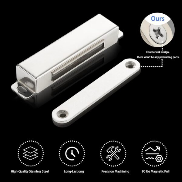 2 Pack | Heavy-Duty Magnetic Door Catch - 90lb Pull Force, Stainless Steel, Anti-Rust, Ideal for Screen Door, Pantry Door, Barn Door and RV Doors.