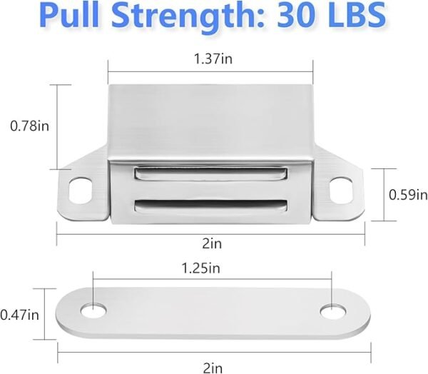 2 Pack | Magnetic Door Catch Heavy Duty - 30 Lbs Pull Force for Cabinet Doors, Window Shutters, Cupboard Doors and Closet Door, Made of Stainless Steel - Anti Rust & Long Performance.