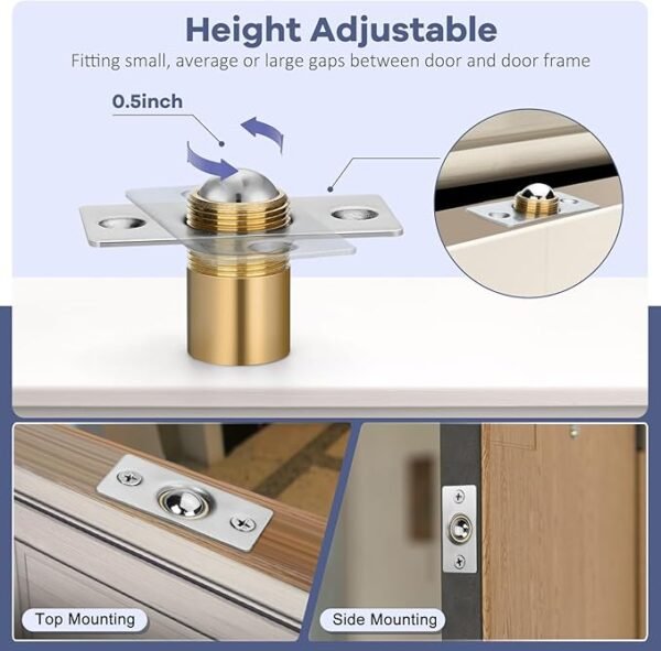 6 Pack | Closet Door Ball Catch Hardware, HBL' Stainless Steel Adjustable Door Catches with Strike Plate for French Door, Hidden Door and Other Interior Doors Hardware Replacement, Brushed Finish.
