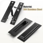 HBL' Pocket Door Hardware Set – 2 Recessed Flush Finger Pulls & 1 Edge Pull, Made of 304 Stainless Steel, Template Included, Black.
