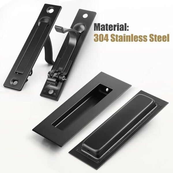 HBL' Pocket Door Hardware Set – 2 Recessed Flush Finger Pulls & 1 Edge Pull, Made of 304 Stainless Steel, Template Included, Black.