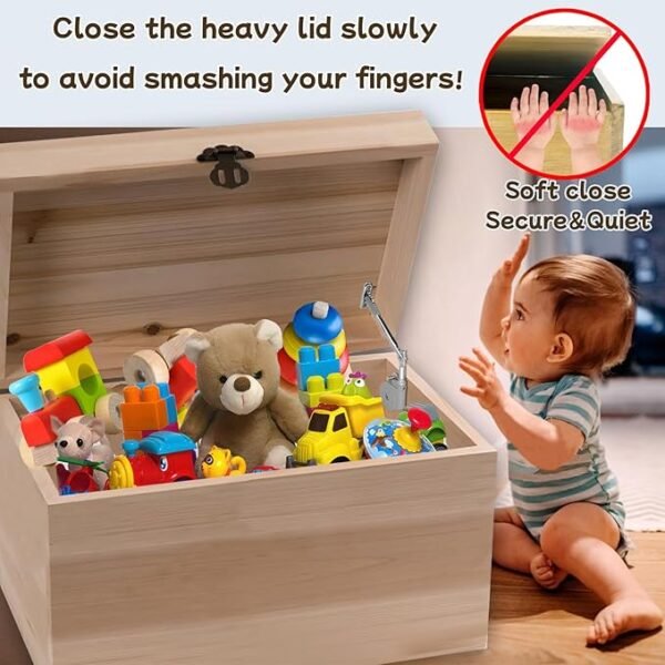 1 Pack | Soft Close Hinges for Toy Boxes, Wooden Chests, Cedar Storage, Trunks & Benches | Tension Adjustable Slow Down Chest Hinges | Also for Lift up Flip Doors.
