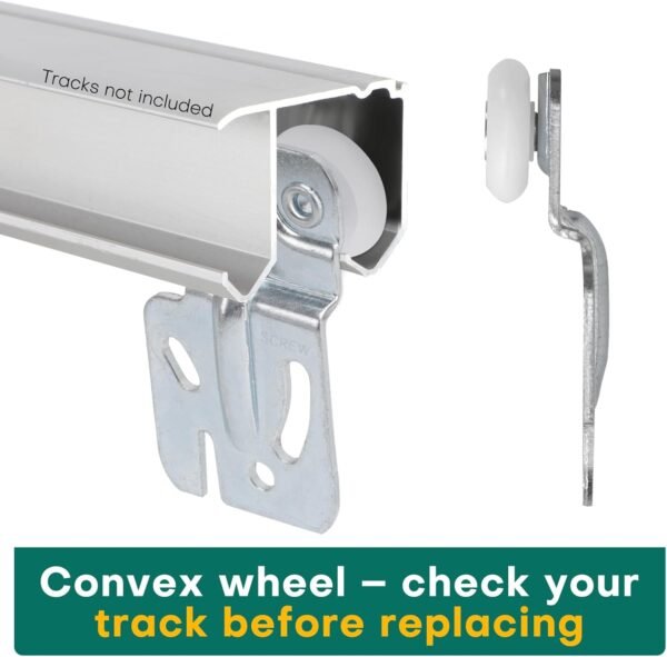 Lashow 4 Pair Sliding Closet Door Roller Kit - Top Hung Door Replacement Hardware with 7/8 Inch Convex Wheels, Stamped Steel, 1/4" & 1/2" Offset Brackets