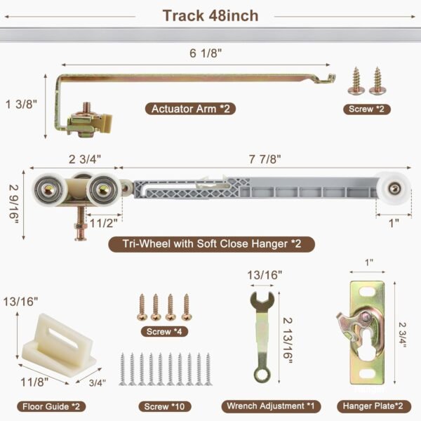 48/72 Inch Pocket Door Hardware Kits with Soft Close & Soft Open, Pocket Door Commercial Grade Hanger with 6ft Aluminum Track for New Building, No Door Included.
