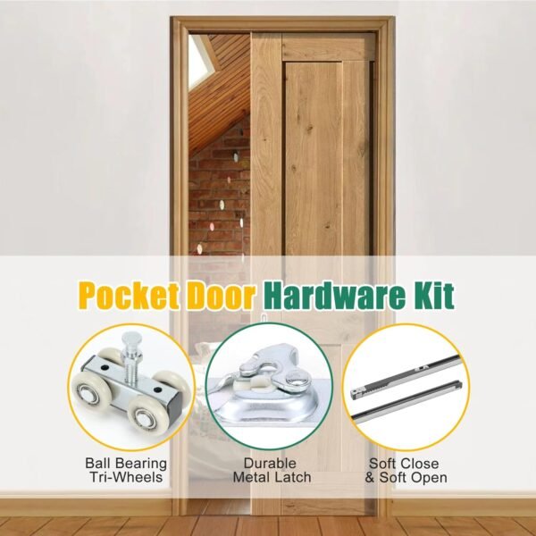 Lashow 72 Inch Porcket Door Hardware Kits with Soft Close & Soft Open, Sliding Pocket Door Hardware with 6ft Aluminum Track for New Building, No Door Included
