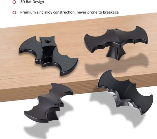 Lashow 10 Pack | Solid Gothic Dresser Drawer Knobs Black Bat-Shaped Drawer Pulls are Made of High-End Zinc Alloy,Heavy-Duty, 2.5-in Overall Length.