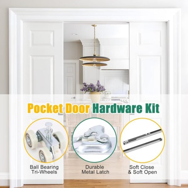Lashow 72 Inch Porcket Door Hardware Kits with Soft Close & Soft Open, Sliding Pocket Door Hardware with 6ft Aluminum Track for New Building, No Door Included.