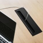 2Pcs Black Desk Cable Grommets 80x80MM, Desk Plug Hole Cover, Computer Desk Metal Cable Hole, Aluminum Alloy Rectangle Cable Hole Cover for Desktop Cable Organizer